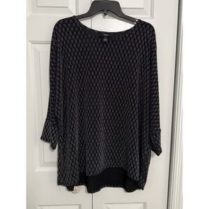 Alfani Black & Silver Glitter 3/4 Sleeve Top Size-2X